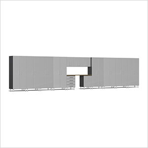 14-Piece Garage Cabinet Kit with Bamboo Worktop in Stardust Silver Metallic