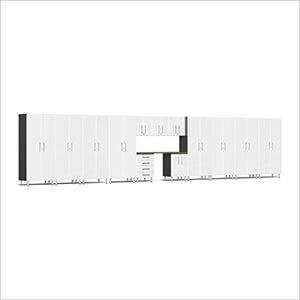 14-Piece Garage Cabinet Kit with Bamboo Worktop in Starfire White Metallic