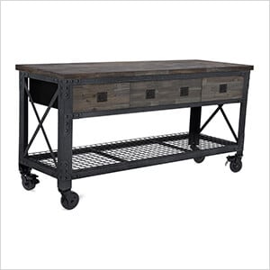 72" Industrial Metal and Wood Workbench with Drawers (Aged Espresso)