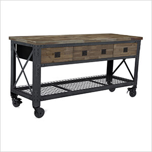 72" Industrial Metal and Wood Workbench with Drawers (Aged Macadamia)